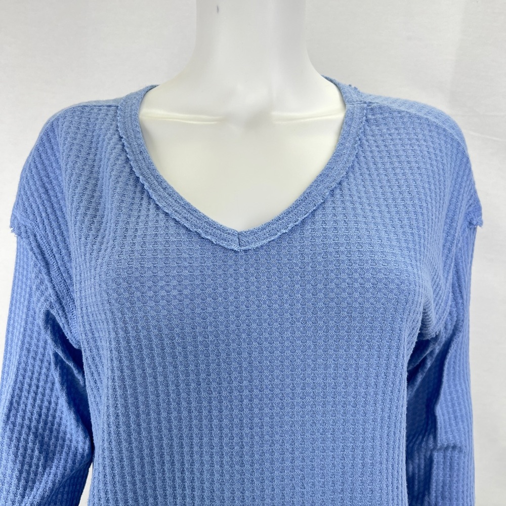 Vintage America Blue Thermal Long Sleeve Waffle Knit Top Pullover Medium - Picture 4 of 12